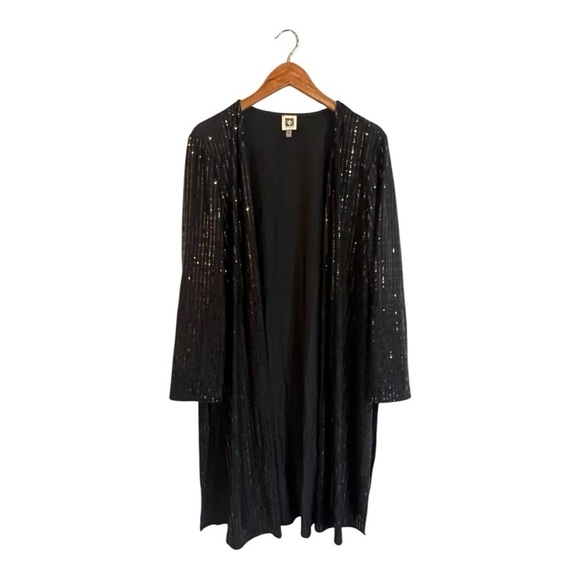 Anne Klein Plus Size 2X Black Sequin Open Cardigan Long Line Formal - Picture 1 of 6